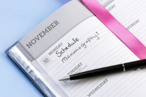 Appointment book with schedule mammography reminder.