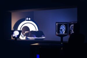 Patient in MRI scan.